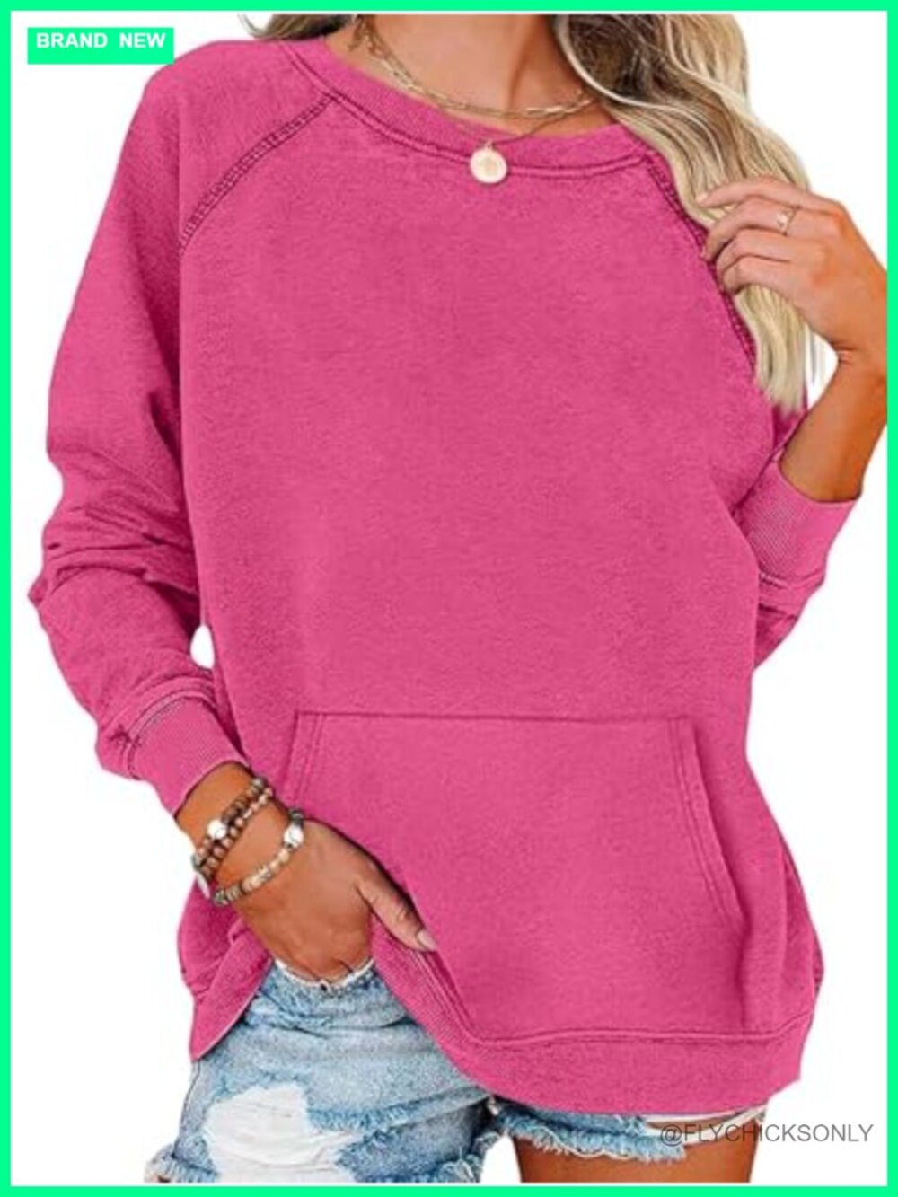 Womens Crew Neck Sweatshirt with Pocket Long Sleeve Pullover Top